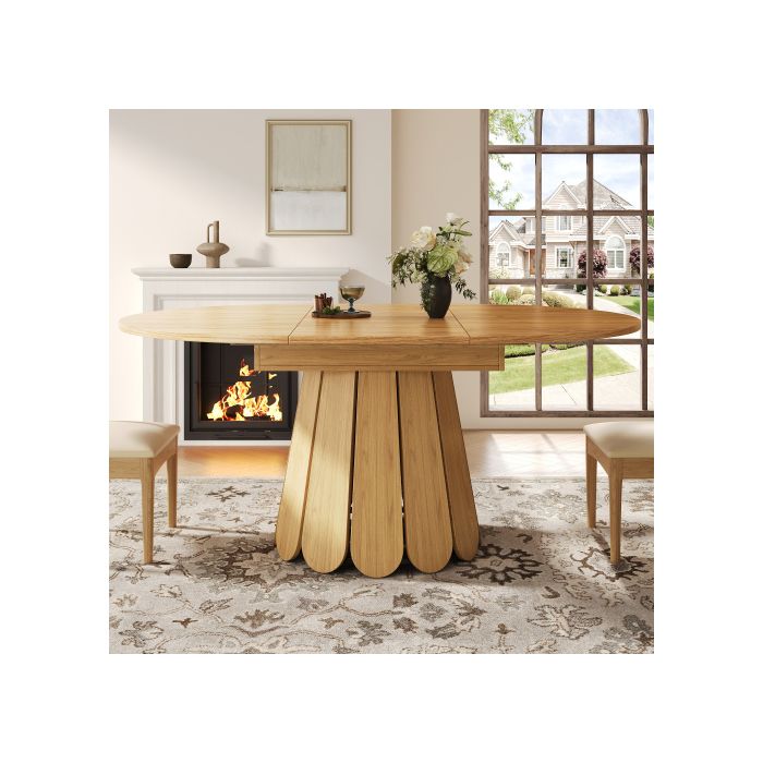 Table de salle à manger extensible 6 personnes 118-158 cm table de cuisine en bois transformable en table ovale coloris bois
