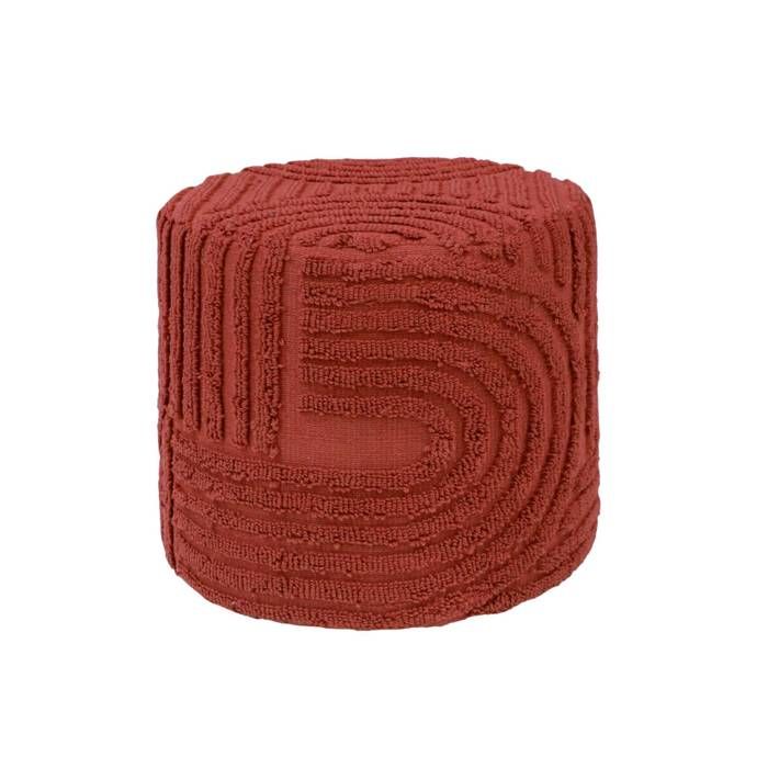 Pouf rond bouclette tuftée terracotta Ø43 x H 37cm - Nuba