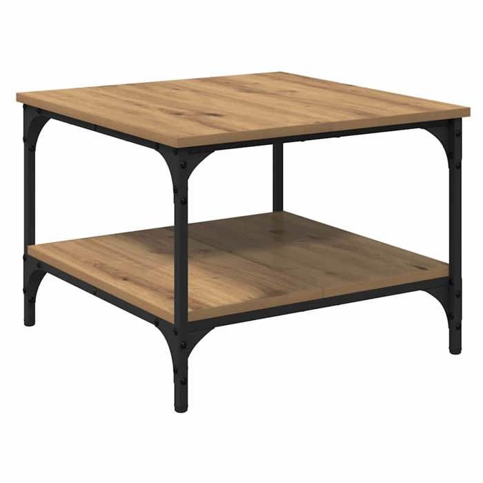 Table basse industrielle - GKO - Chêne artisanal - Bois dingénierie - 55x55x40 cm - 1 étagère