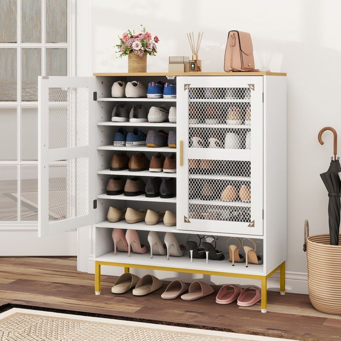 GIANTEX Meubles à Chaussures Étagères Réglables et Amovibles Armoire de Rangement à 7 Niveaux Pieds en Métal 80x37x106cm Blanc