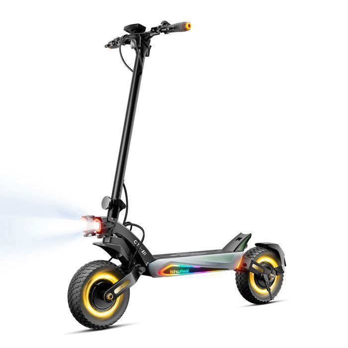 Trottinette éLectrique isinwheel GT4 Pour Adulte Moteur 1200 W X 2 Pneus 12 Pouces Tout-Terrain Batterie 52 V 182 Ah Pliable