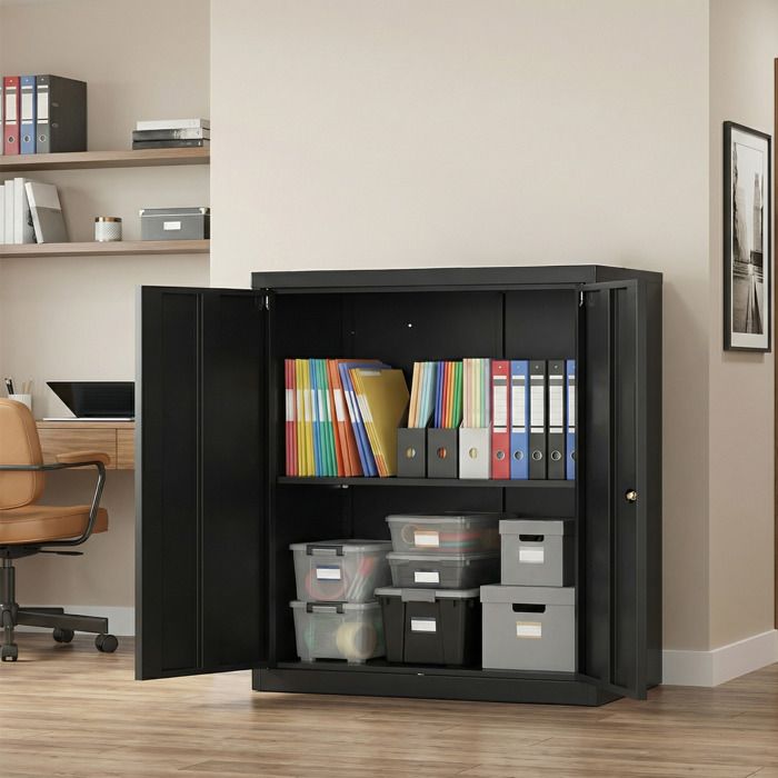 Armoire en Acier à 2 Portes Verrouillable Étagère Réglable Meuble de Rangement pour Bureau 80 x 40 x 90 cm Noir Armoire en Acier à 2 Portes Verrouillable Étagère Réglable Meuble de Rangement pour Bureau 80 x 40 x 90 cm Noir