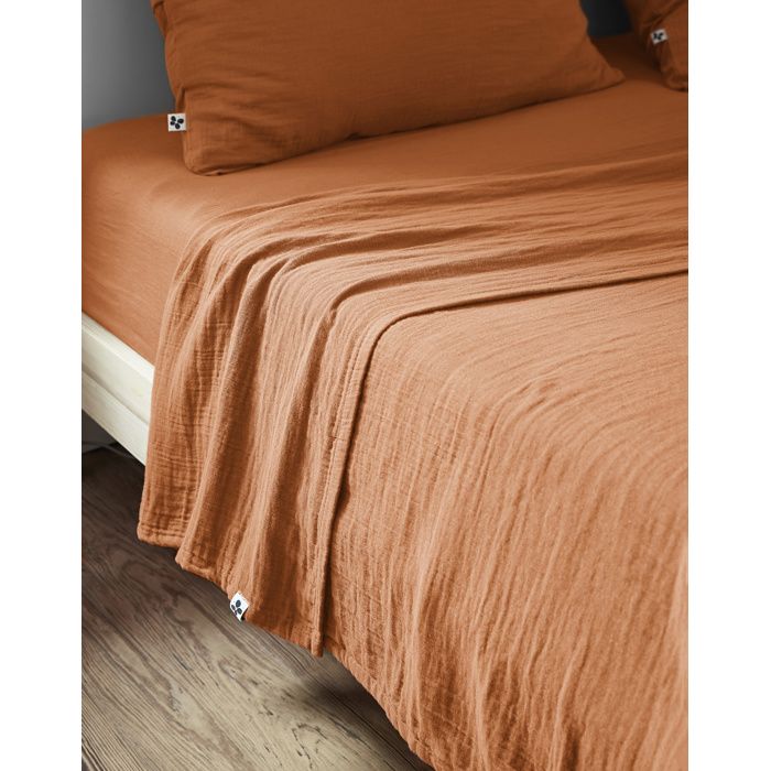 Drap Plat 240 x 300 cm – Double Gaze de Coton Luxe – Gaïa Abricot