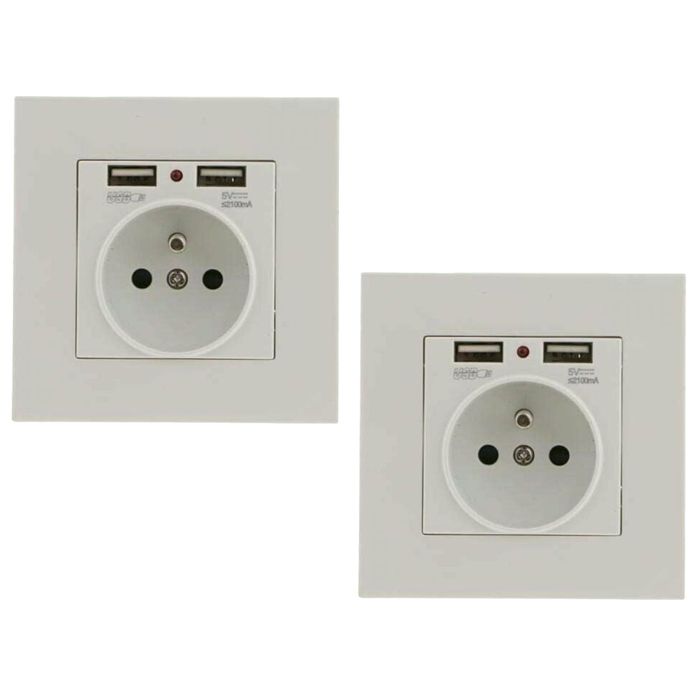 1 prise encastrée USB-A, double port 5V 2,1A, blanc 86x86 mm, pour ...