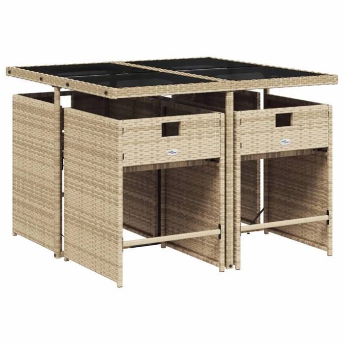 (SOLDES dété) Ensemble à manger de jardin coussins - 5 pcs - SHIELD - Table de jardin et 4 Fauteuils - mélange beige rotin 9808900