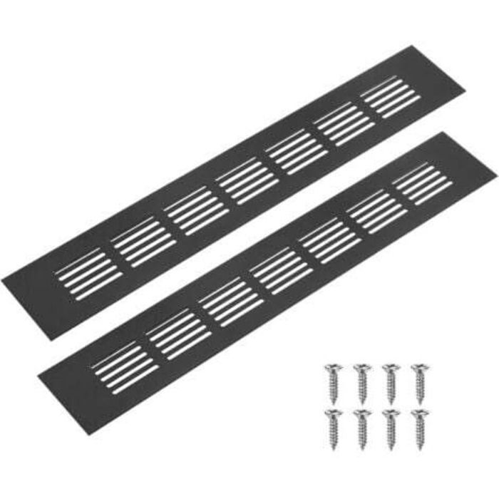 Grilles daération intérieures - PZCC - Lot de 2 pièces - Alliage daluminium - Dimensions 300x50 mm - Noir