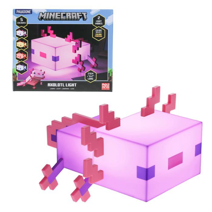 Lampe Axolotl Minecraft - Officielle Cinq Modes de Couleur Lampe pour Bureau de Jeu ou Table de Nuit Décor pour Gamers Fonctio