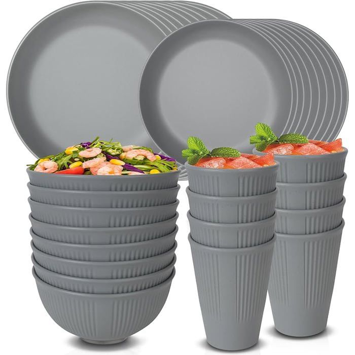Ensembles de vaisselle incassables pour 8 personnes assiettes et bols en  ensemble de vaisselle 32 Pièces Grises