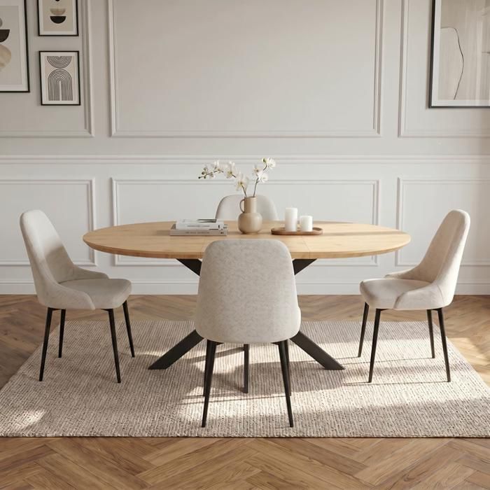 JIEXI Lot de 4 chaises de salle à manger chaises de cuisine modernes recouvertes de tissu lin avec pieds en métal couleur beige