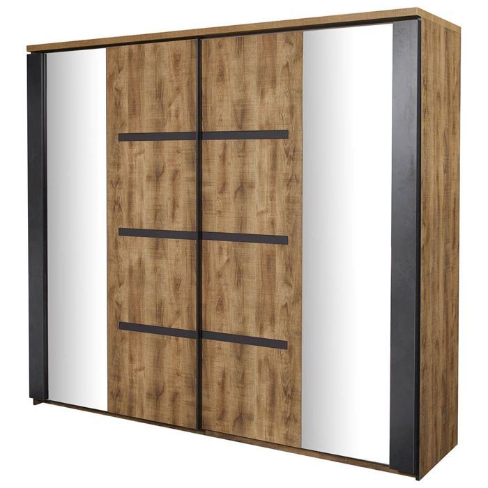 Armoire portes coulissantes 245cm aspect chêne artisan et graphite - ANDES