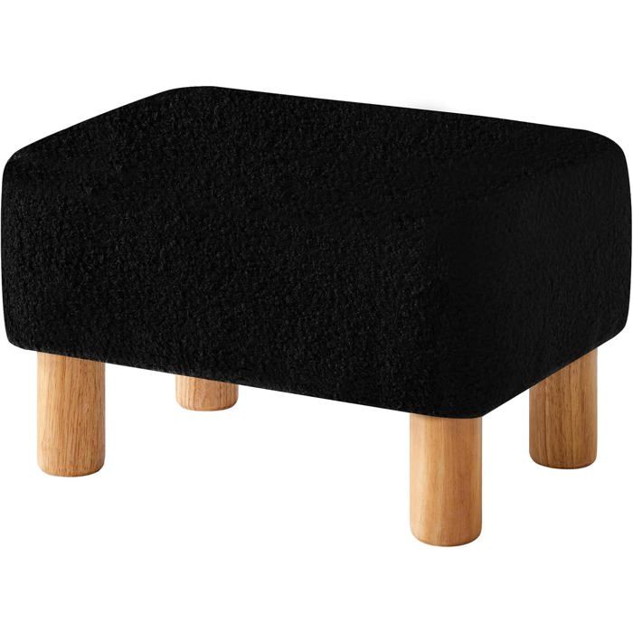 Petit repose-peds rectangulaire 42 × 29 × 24 cm - bois stable - tissu teddy noir - tabouret bas pour salon et chlorite
