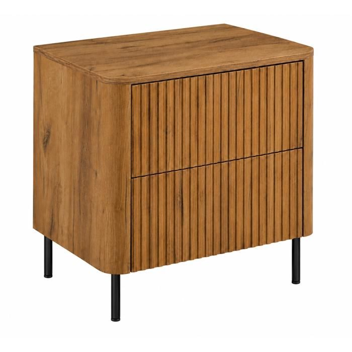 Meuble sous vasque - Meuble de salle de bain 60 - Plan chêne craft - 2 tiroirs - Pieds métal noirs 15 cm