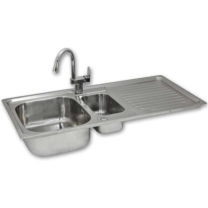 Kukoo Double évier de cuisine en acier inoxydable 105x50 cm avec robinet Confetti