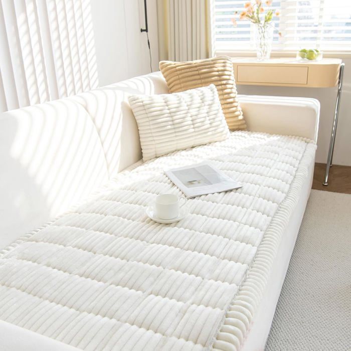 Housse de Canapé dangle Housses Canape Velours Côtelé Universelle pour Canapé Angle en Forme de L- (Blanc 70 * 180 CM)