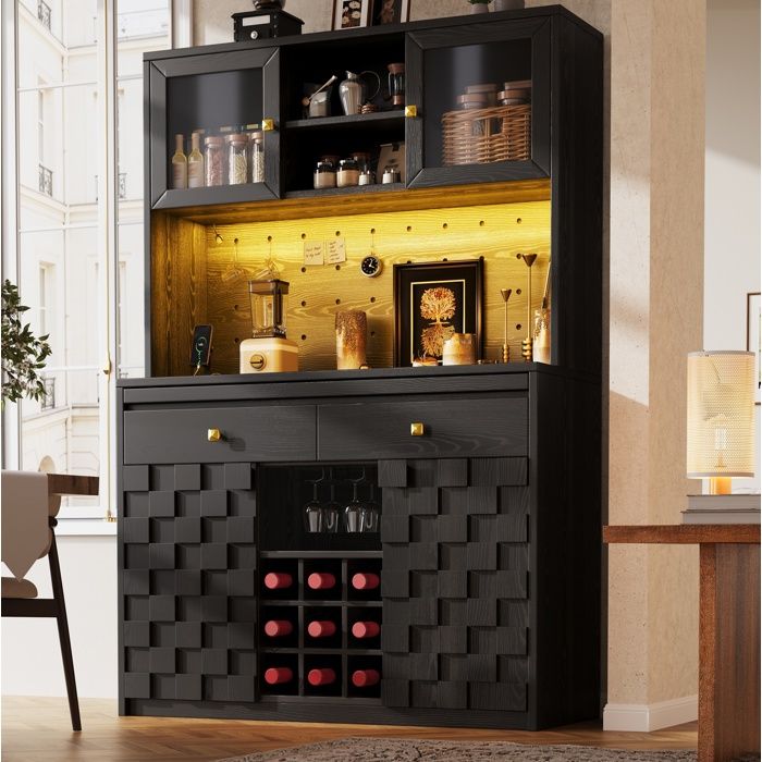 VUENOR Colonne de cuisine 120x40x178 cm noire – LED RGB et prises USB
