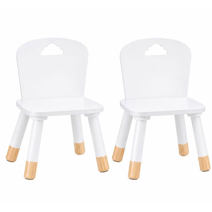 Lot de 2 chaises bureau enfant en bois blanc – Assise basse avec dossier – Mobilier pour chambre salle de jeux et coin activités