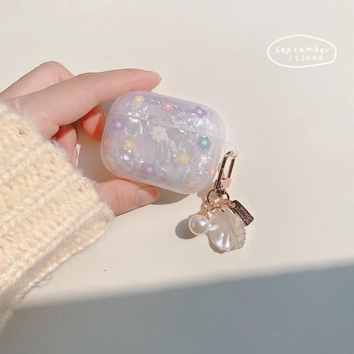 Étui AirPods 4 2024 Avec Porte-Clés Perle - Housse Silicone Fleurie Antichoc Pour Filles