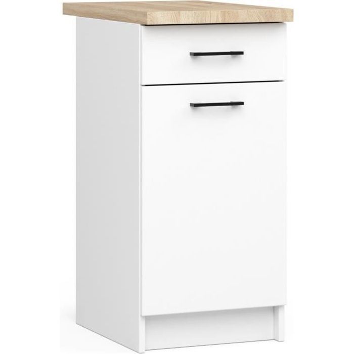 Meuble de cuisine bas AKORD S40 OLIWIA modulable Blanc 40 cm 1 porte 1 tiroir façade Blanche 2 étagères 40x46x85 cm