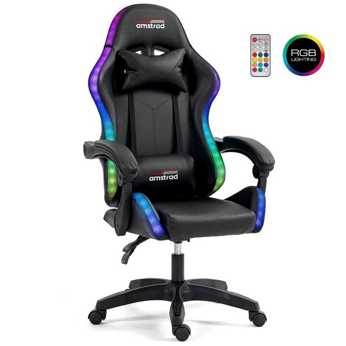 Amstrad AMS LED DARKSIDE Fauteuil / Chaise de bureau Gamer avec éclairage LED 366 effets Télécommande