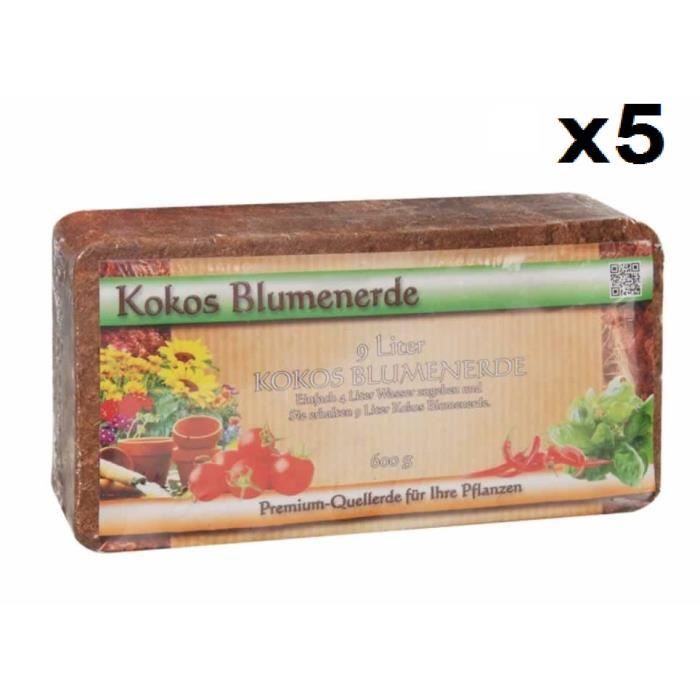 KOKOS BLUMENERDE Lot de 5 briques d'humus de terreau de noix de coco de