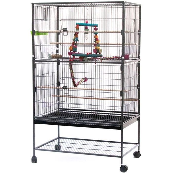 2 étages cage à oiseaux - rectangle 78x52x132cm - volière pour canaries perroquet perruches cacatoès