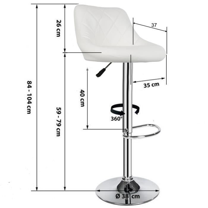 Tabourets de bar Lot de 2 Chaises - GMM - Blanc - Réglable en hauteur et Pivotant 360°