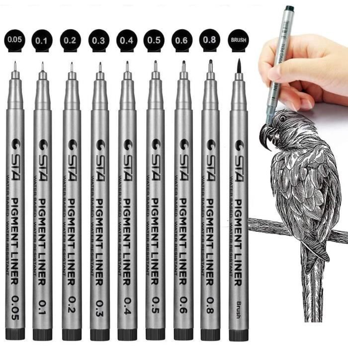 Sonew stylos Fineliner Stylos à dessin noirs, multi-tailles, imperméables,  sans odeur, ne se décolore papeterie marqueur-feutre