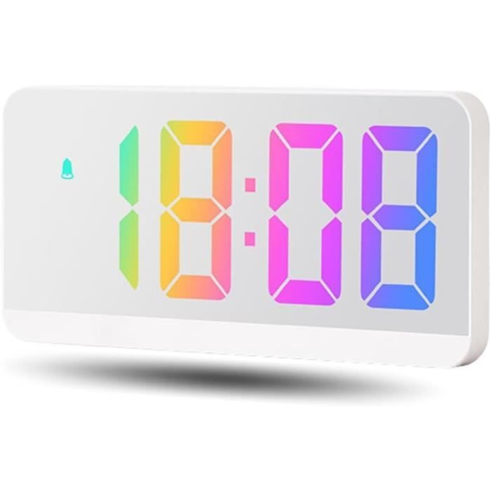Réveil Numérique LED Avec Thermomètre Et Hygromètre - Double Alarme, 18 Sonneries, Affichage Blanc