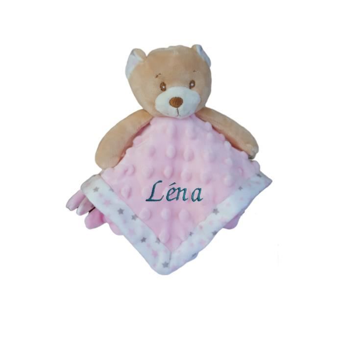 Doudou Petit Ourson Minky Rose Personnalise Au Prenom De Bebe Rose Minky Rose Achat Vente Doudou Cdiscount