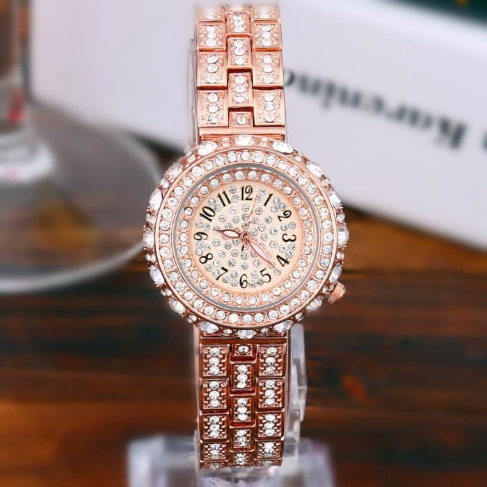 Montre femme diamant Mode Rose or Full Diamond Montre quartz