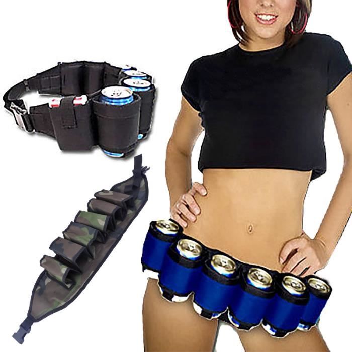 6 Pack bière ceinture boissons Holster boisson Bouteilles Détient Ceinture Soda Party noir - La
