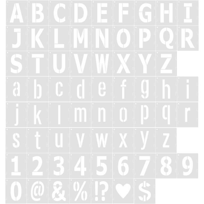 42 Pochoirs Lettres Chiffres Réutilisables – Gabarits Plastique 10x7,6 Cm Pour Peinture Mur, Déco, Artisanat