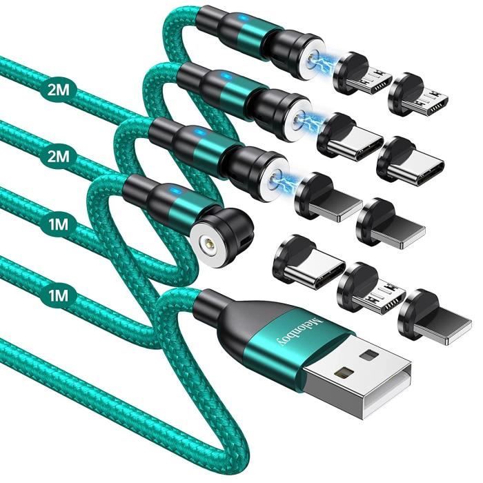 3 en 1 Câble Magnétique [Lot de 4, 1M-1M-2M-2M] Chargeur Aimanté Chargeur  Magnétique Nylon Tressé Statik 360 Câble USB Type C A189 - Cdiscount  Téléphonie