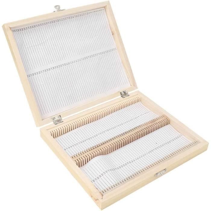 Boîte Rangement Lames Microscope 100 Places - Bois, Numérotée Avec Feuille De Contenu