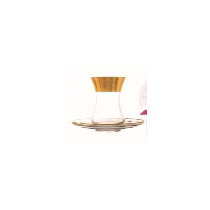 Coffret 6 Verres à Café 10 Cl Avec Soucoupes - Liseré Or Gravé Nid D'Abeille - Service 12 Pièces