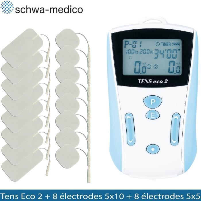 Schwa-Medico Tens Eco2 + 8 électrodes 5x5cm + 8 électrodes 5x10cm