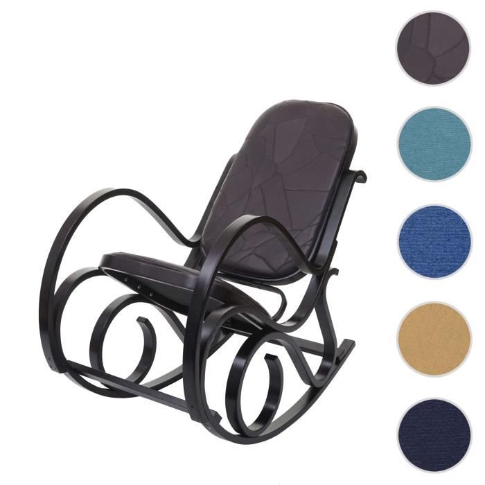 fauteuil à bascule - m41 - bois massif - patchwork cuir marron - style vintage