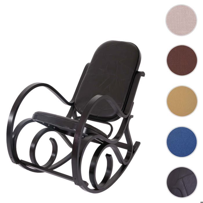 Fauteuil à bascule M41 bois massif Aspect noyer patchwork cuir marron
