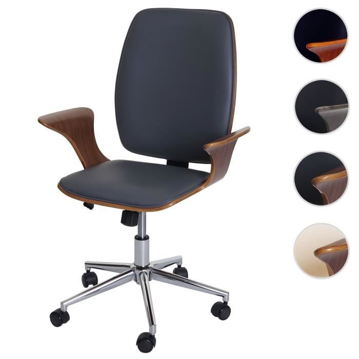 chaise de bureau hwc-c54,pivotante, similicuir bois courbé ~ aspect noyer, revêtement gris