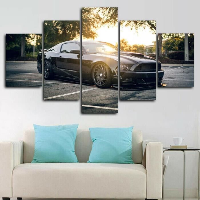 Tableau Toile Vintage Ford Mustang 130x80 Cm – Déco Murale Noir Et Blanc Rétro US