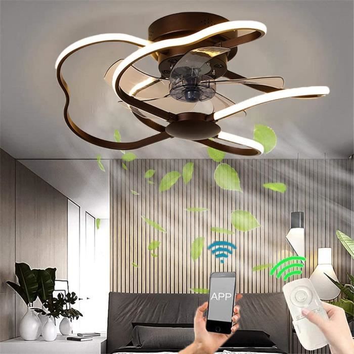 Ventilateur de plafond 42 cm avec éclairage LED 3 couleurs de lumière réglable à la vitesse du vent Télécommande lustre ventilateur chambre salon salle à manger 