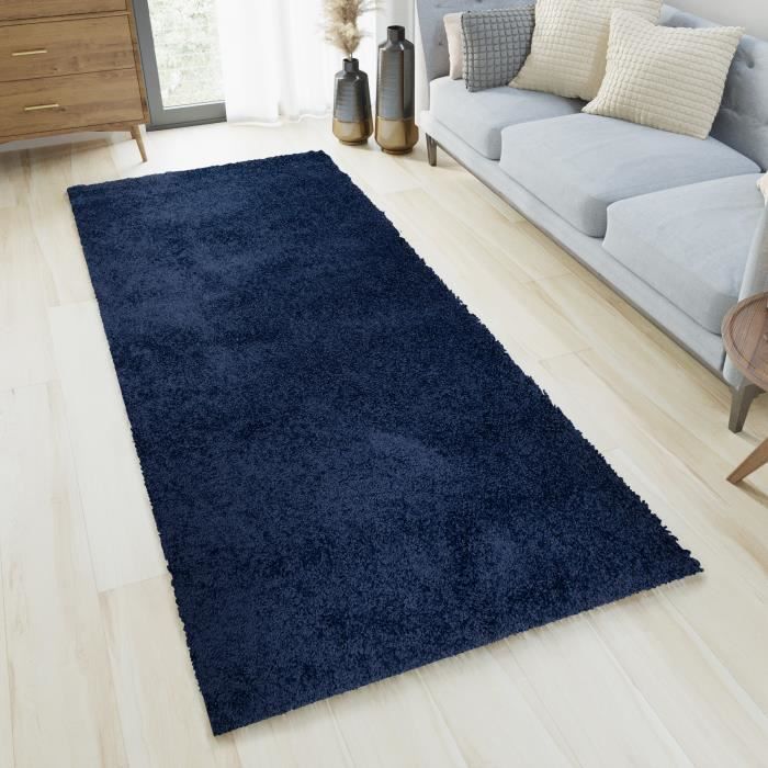 Tapis Moderne à Poils Courts - Doux, Antidérapant Et Lavable - 60x120 Cm Bleu Marine - Pour Salon, Chambre, Couloir
