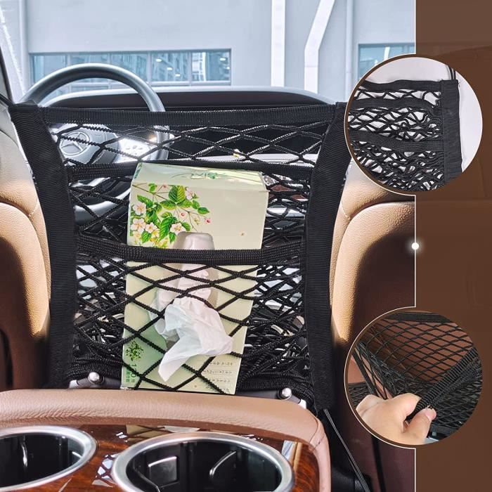 Filet de Rangement Voiture,3 Couches 2 Poches,Filet de Rangement pour siège  Auto avec Croche,Filet de Protection pour Bébé et Chien