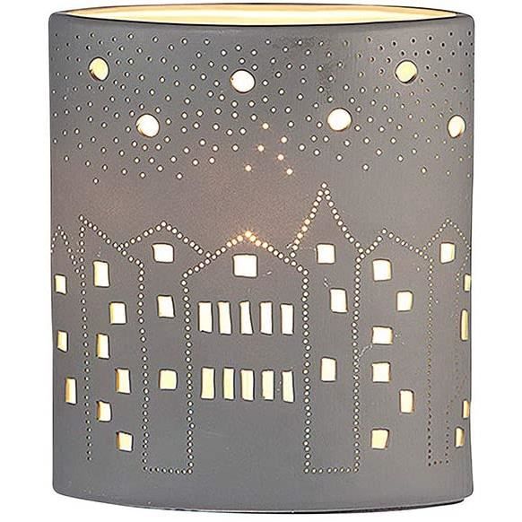 Motif perforé en gris Prickellook H 20 cm GILDE Lamp Ellipse City Porcelaine 
