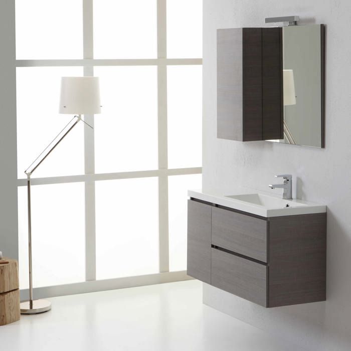 Meuble de salle de bains suspendu de 90 cm droite profondeur réduite Manhattan