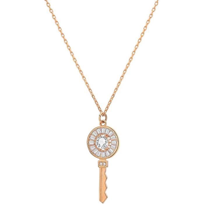 Boutique L.MCR Collier fine chaîne dorée pendentif rose blanc ivoire