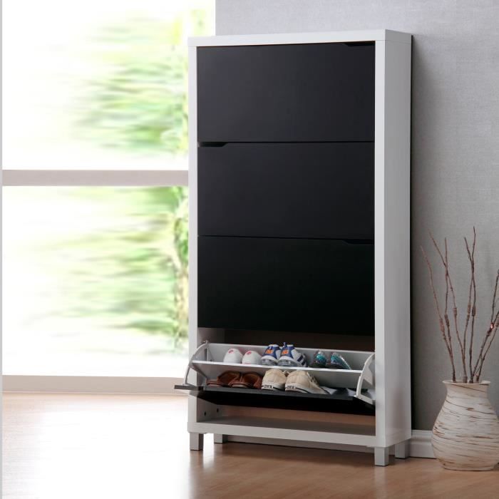 Armoire 4 Portes BlancNoir Cdiscount Maison