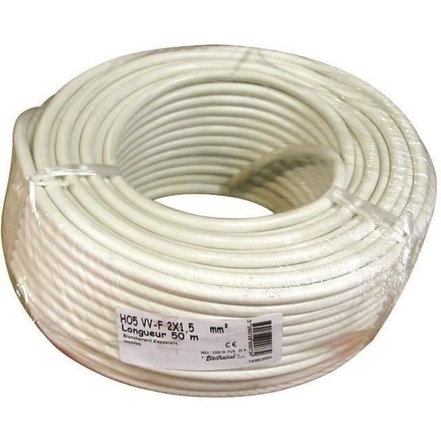 ELECTRALINE Câble H05VVF 3x1.5 50 m blanc couronne