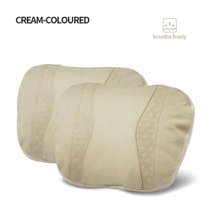 Lot 2 Oreillers Cervical Cuir Véritable Forme Os – Support Nuque Siège Auto Noir Confort Long Trajet