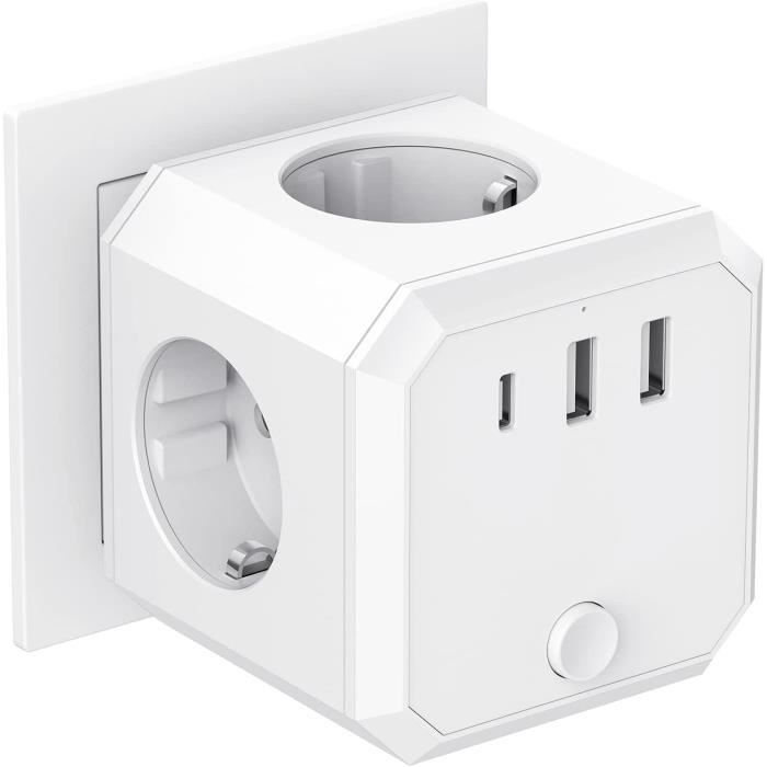 Prise USB Multiple,7 en 1 Multiprise Murale Cube USB Secteur avec 4 ...